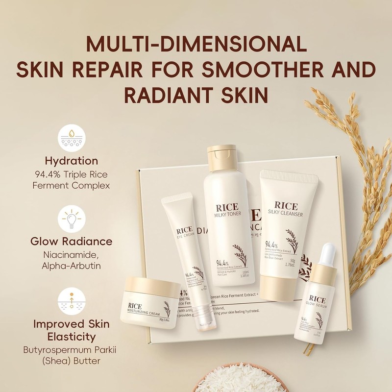 Korean Skincare Set Rice Cleanser Toner Serum Eye gallery
