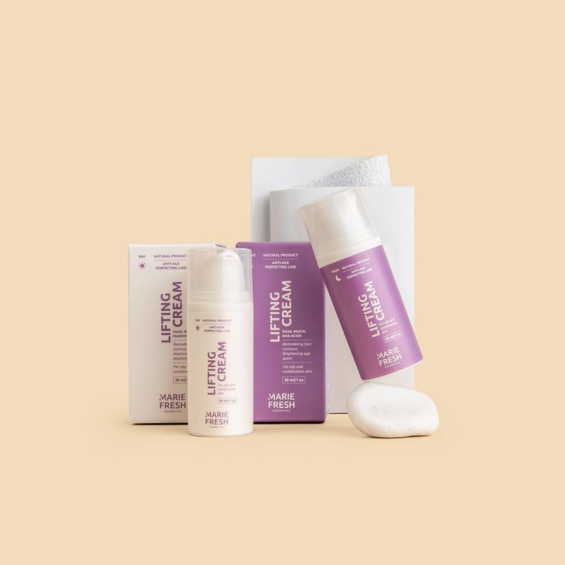 Marie Fresh Day Night Lifting Cream Set Oily Skin Snail Mucin AHA Anti-Aging