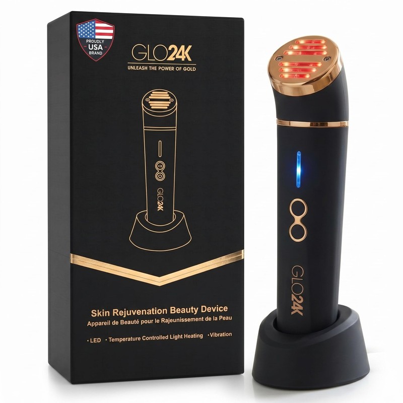 GLO24K Red Light Beauty Device for Face & Neck – 3-in-1 Facial and Neck Massa…