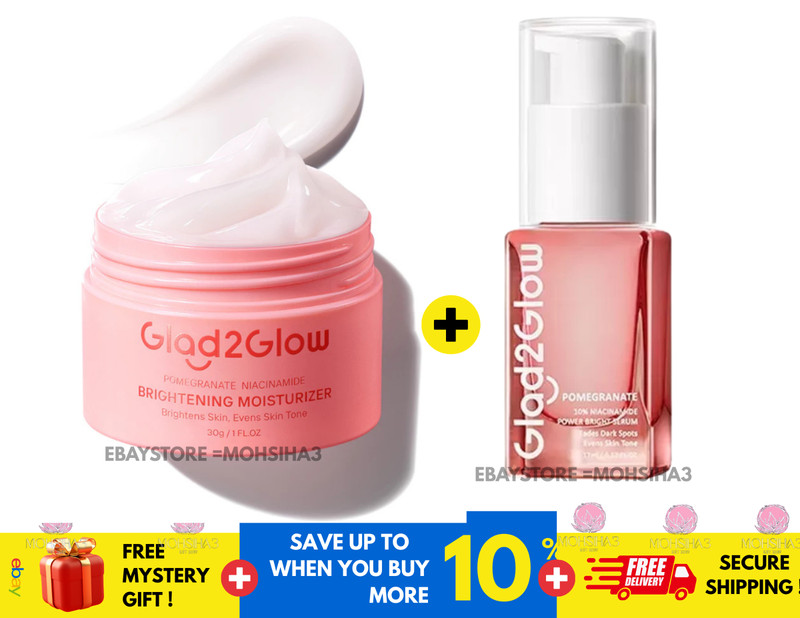 Glad2Glow 2 In 1 Basic Skincare Set Brightening Glowing Moisturizer Facial Serum