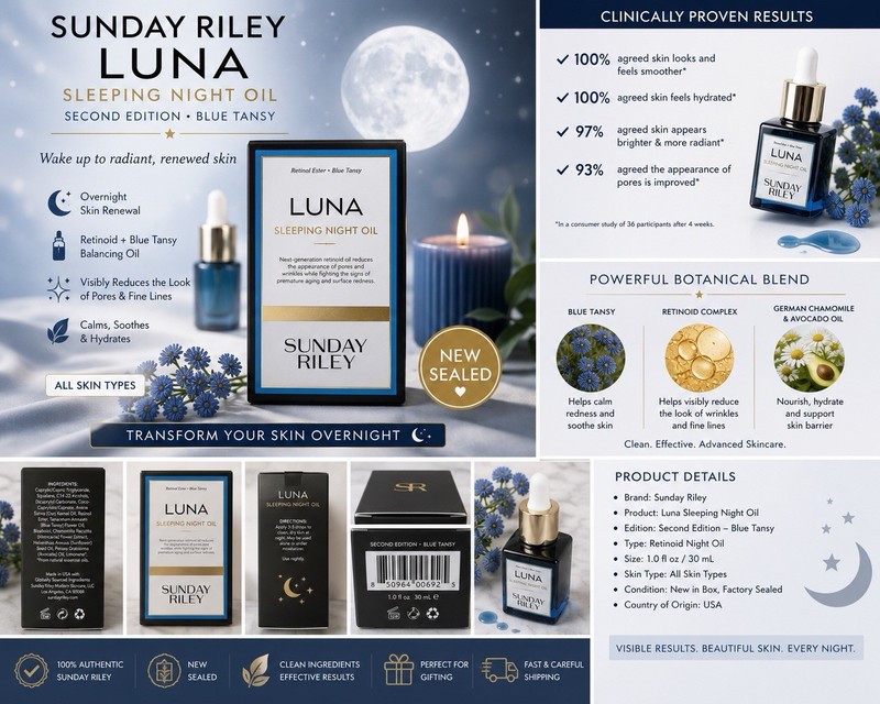 Sunday Riley Luna Sleeping Night Oil Blue Tansy Retinol Serum NEW Sealed
