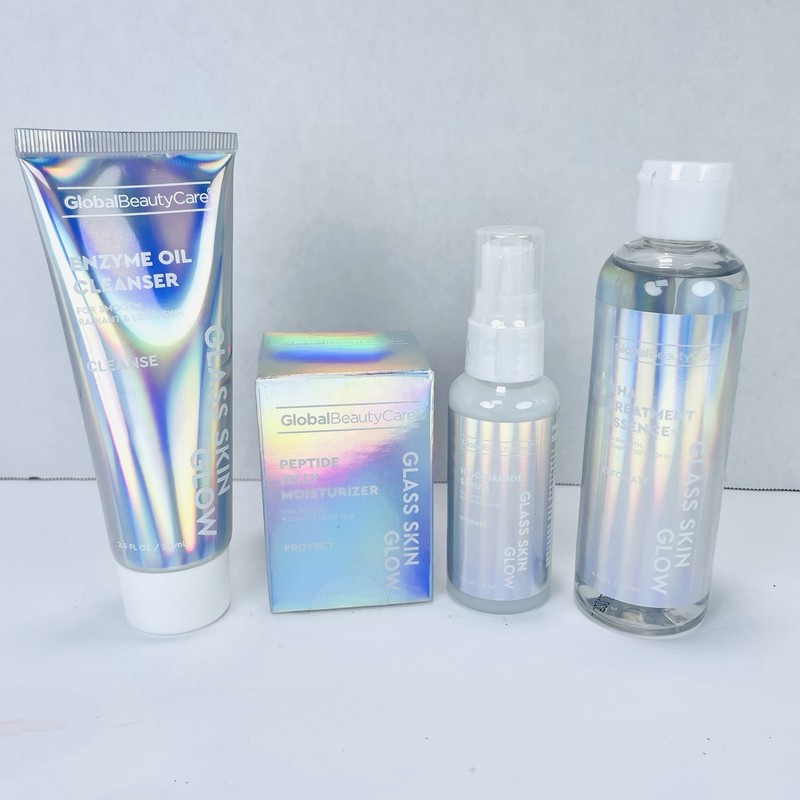 Glass Skin Glow Global Beauty Care Cleanser AHA Essence Serum & Moisturizer