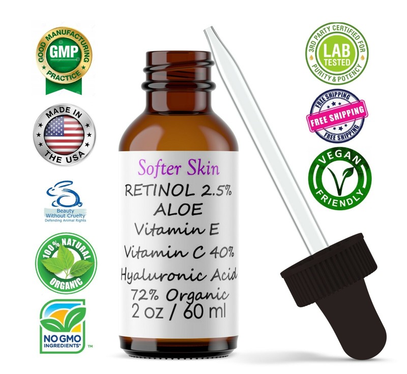 2 OZ VITAMIN C SERUM 40% + E + RETINOL + HYALURONIC ACID (HA) Organic Anti-Aging