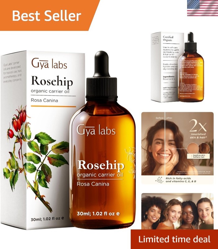 1 Fl Oz Organic Rosehip Oil – Multi-Use Hydrating Oil for Smooth Skin & Hair