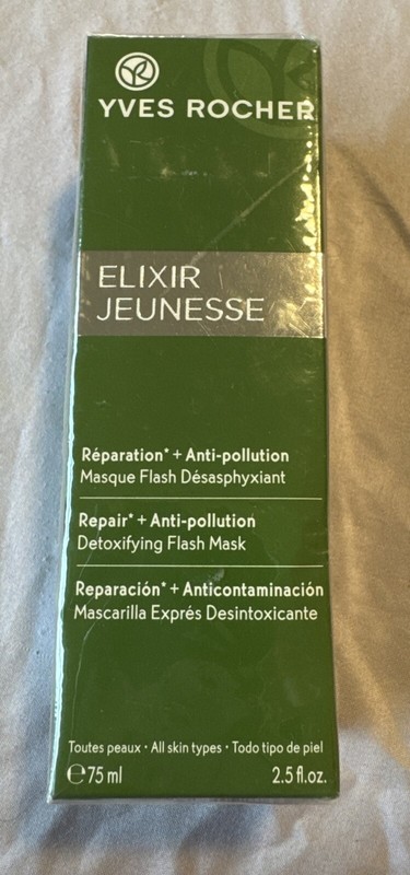YVES ROCHER ELIXIR JEUNESSE DETOXIFYING Flash MASK Made in Ireland 75 ml 2.5 oz