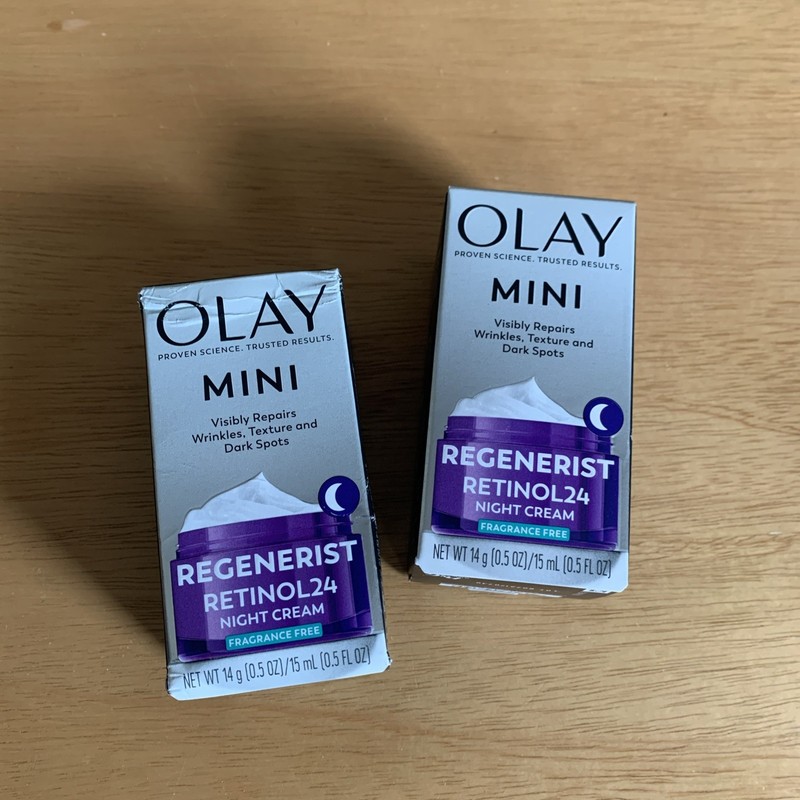 2x Olay Regenerist Retinol 24 MINI Night Cream Moisturizer TWO MINIs 0.5oz Each