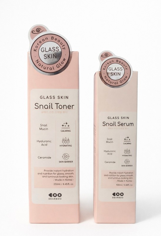 Duo Korean Glass Skin Snail Toner + Serum Hydrating Calming.