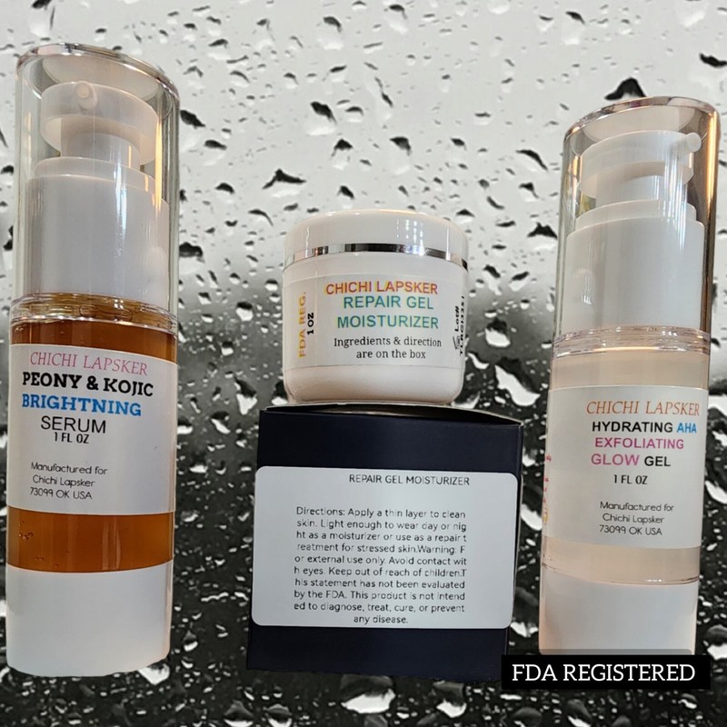 A combo of face repair serum, exfoliant and gel/Face serum anti-aging products gallery