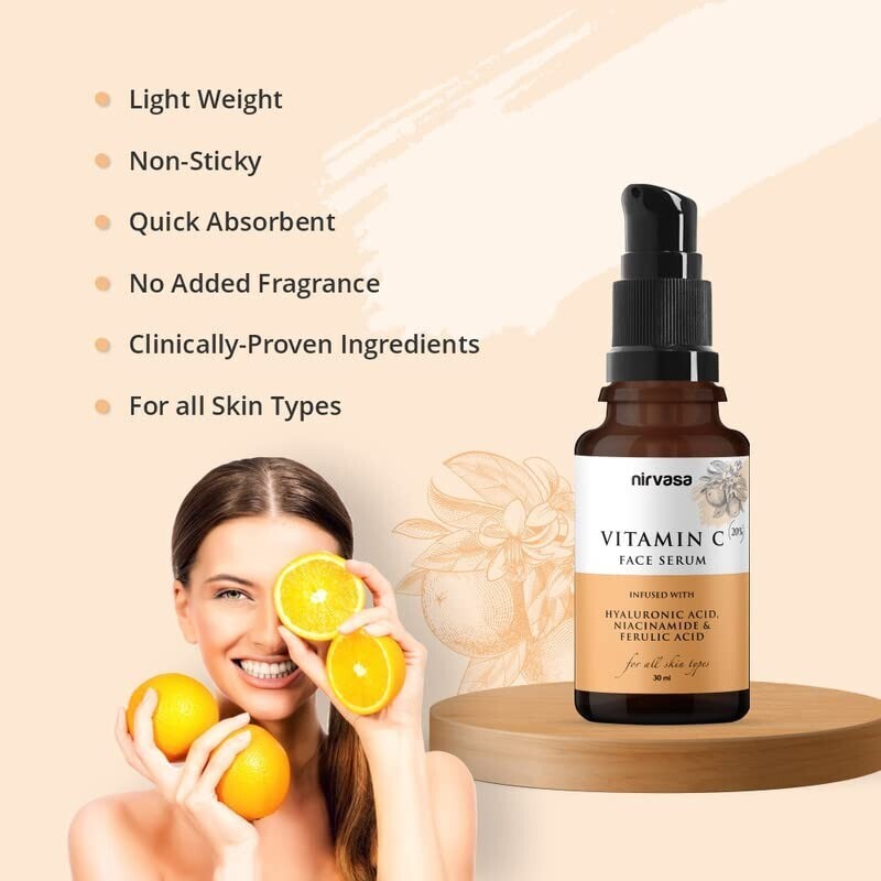 Nirvasa 20% Vitamin C Serum for Oily Skin With Hyaluronic Acid, Niacinamide 30ml gallery