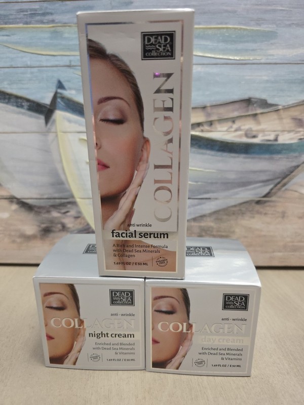 Dead Sea Collection Collagen Day Cream Night Cream & Facial Serum Set New