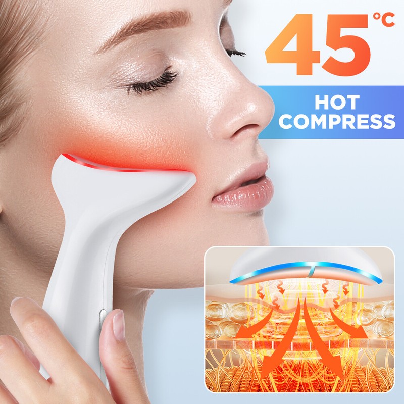 Anti-Aging Neck Face Beauty Device w/Red-Blue-Purple Light & Vibration Massager