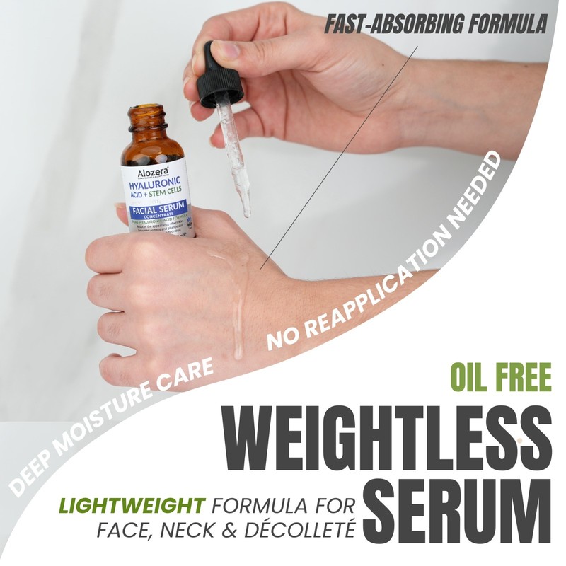 Alozera Hyaluronic Acid Serum with Stem Cells for Face - Deep Hydrating 1oz gallery