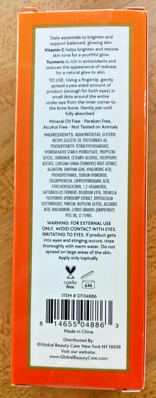 Global Beauty Care Vitamin C Eye Cream Brightening with Turmeric 0.5 oz New gallery