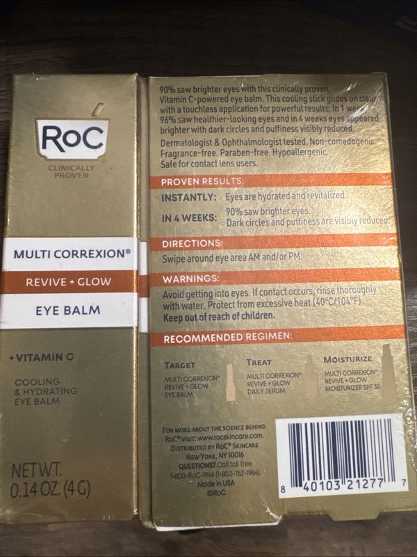 LOT OF 3 RoC Multi Correxion Revive + Glow Vitamin C Eye Balm – 0.14oz *SEALED*