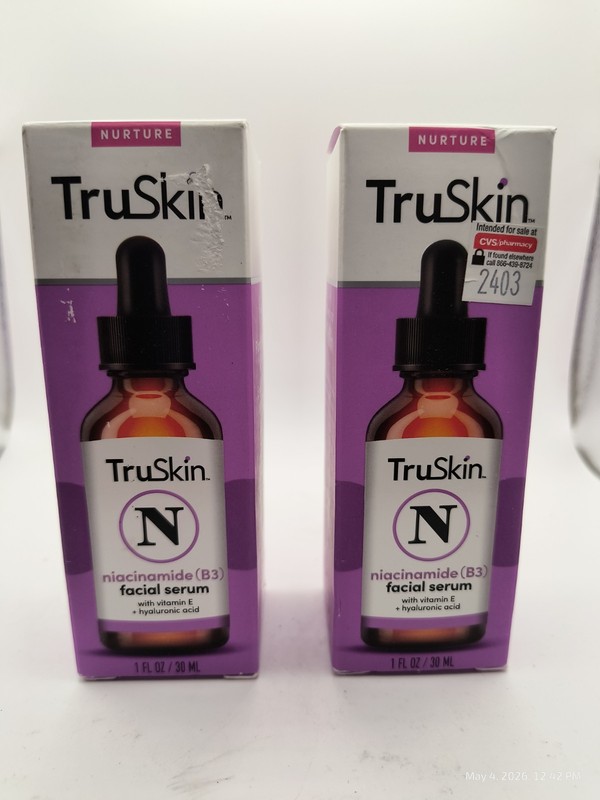 2 Pack TruSkin Niacinamide (B3) Facial Serum 1 fl oz Vit. E Hyaluronic Acid Zinc