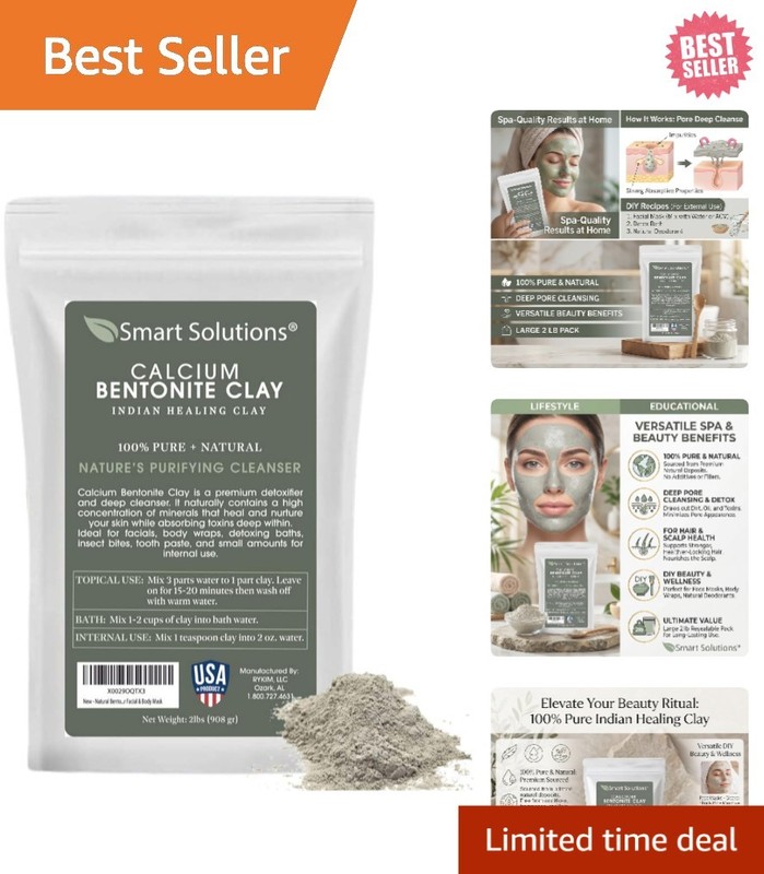 Calcium Bentonite Clay Food Grade, 2 lb Pure Indian Healing Clay – All Natura…