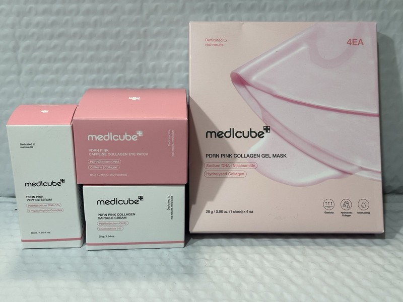 4x Medicube PDRN Pink Set – Collagen Capsules, Eye Patch ,Gel Mask Peptide Serum