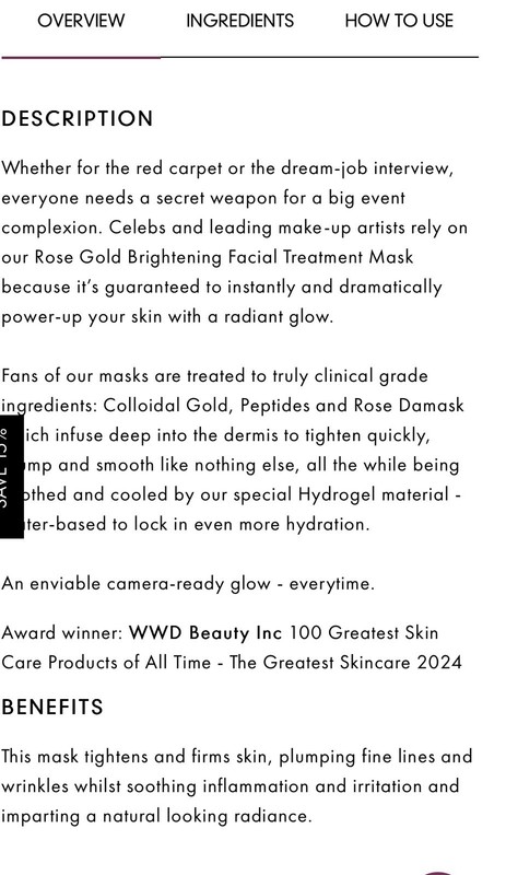 Rose Gold Brightening Facial Treatment Sheet Mask-Set Of 5 gallery