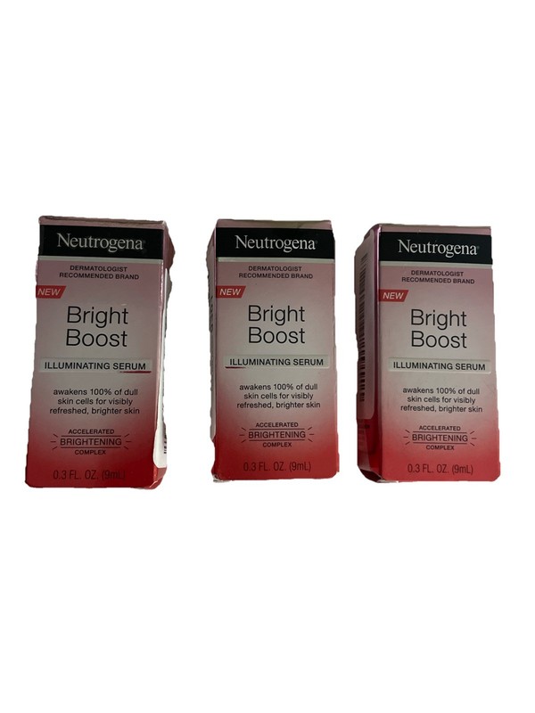 3 PACK Neutrogena Bright Boost Illuminating Face Serum for Even Skin Tone 0.3 oz