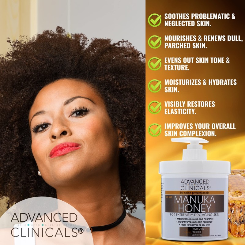 Advanced Clinicals Manuka Honey Cream Face Moisturizer & Body Butter Lotion F... gallery