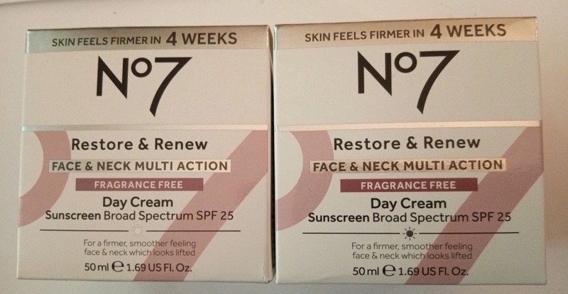 Lot Of 2 No7 Restore & Renew Fragrance Free Day Cream Spf25 Exp-10/2027