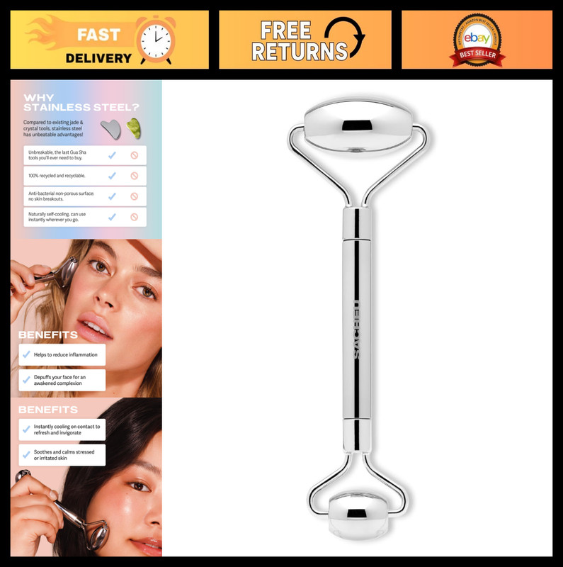 Stainless Steel Face Roller for Lymphatic Drainage, Puffiness & Wrinkles – Dual-