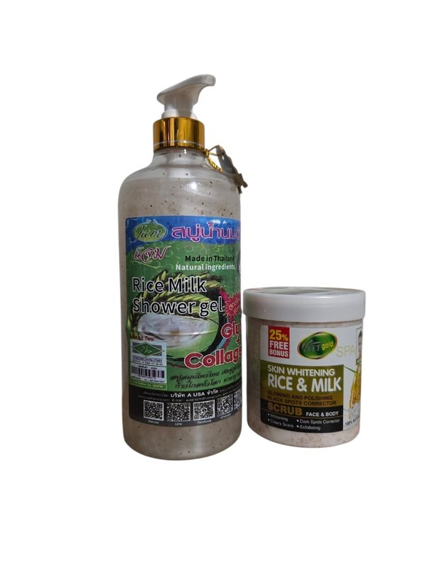 Rice Milk Gluta Collagen Shower Gel And Veet Gold Rice Milk Face Body Scrub