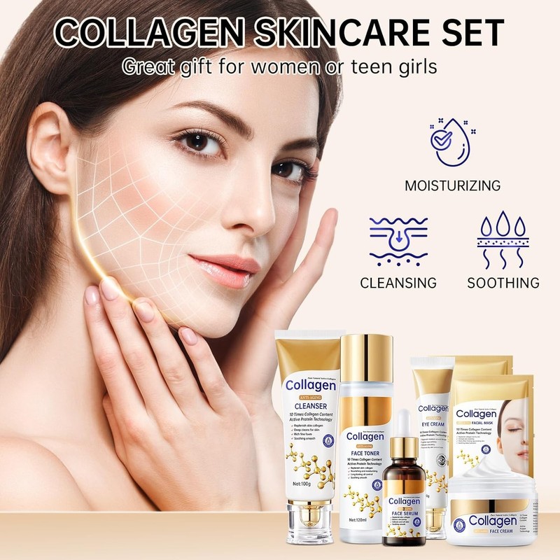 Collagen Skin Care Set, Anti Aging Skincare Set for Wrinkles & Fine Lines, Sh... gallery
