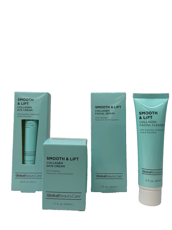 Set of 4 GLOBAL BEAUTY CARE Smooth & Lift Collagen Face Cleanser, Serum & Creams