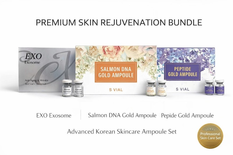 Premium Korean Skincare Bundle Exosome Salmon DNA Gold Peptide Gold Ampoule Set