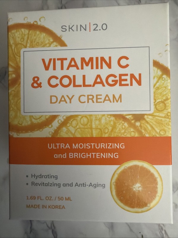 Skin 2.0 Vitamin C Collagen Day Cream Brightening Anti-Aging 1.69 oz 50 Ml