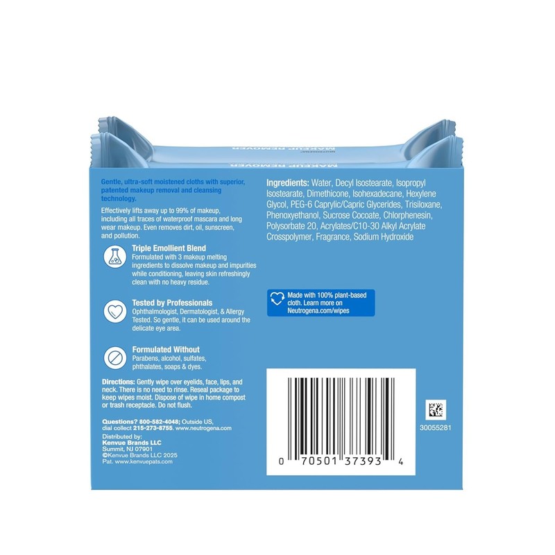 Neutrogena Ultra-Soft Plant-Based Makeup Remover Wipes, 25 Ct, 2-Pack gallery