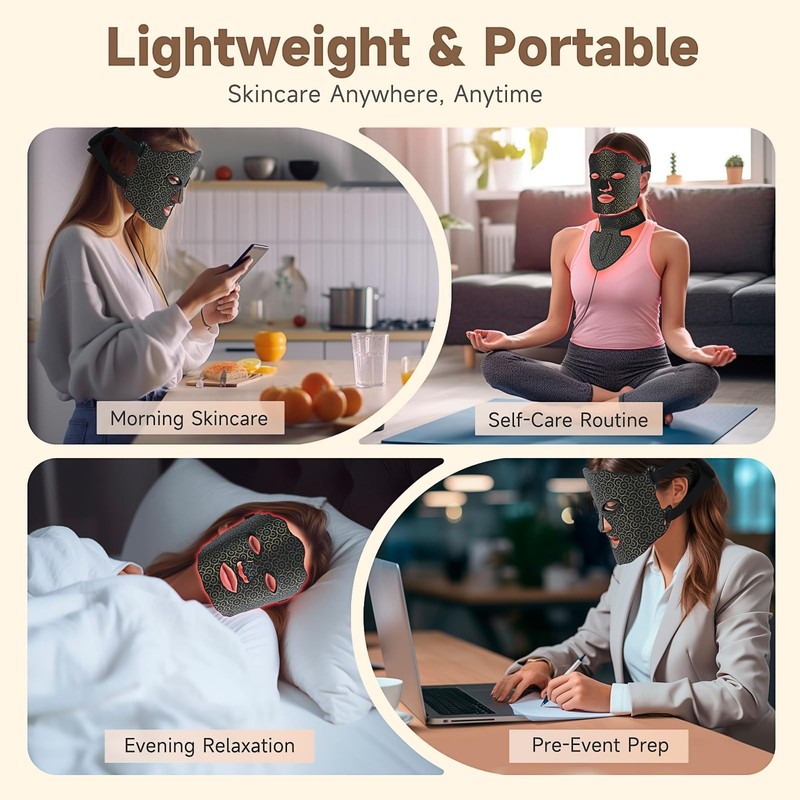 LED Light Therapy Mask for Face & Neck, 7 Color Rechargeable, Adjustable Brightn gallery
