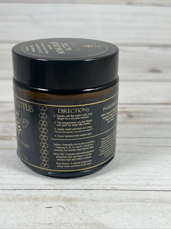 Terra Lotus Organic Grass Fed Beef Tallow Honey Balm Unscented Large 4oz Jar gallery