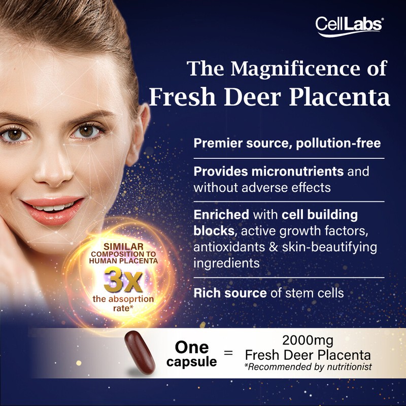 CellLabs Deer Placenta Supplement 60's, Skin Rejuvenate, Promote Hormone Balance gallery