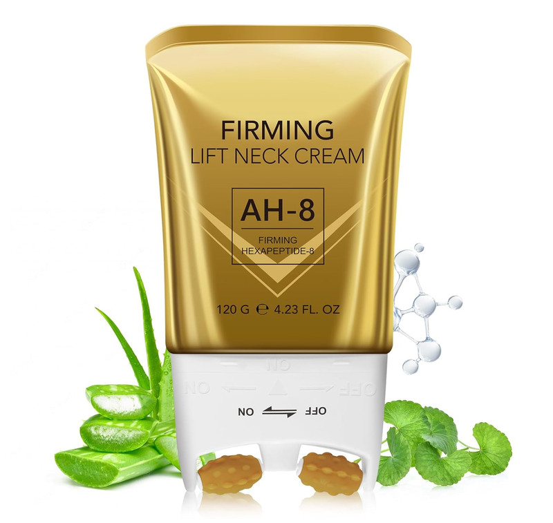 AH8 Firming Neck Cream Tightener with Built-in Massage Roller for Lifting (Gold)