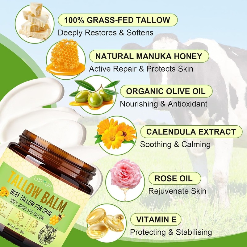 Beef Tallow for Skin -4oz Organic Tallow and Honey Balm for Face Moisturizer gallery