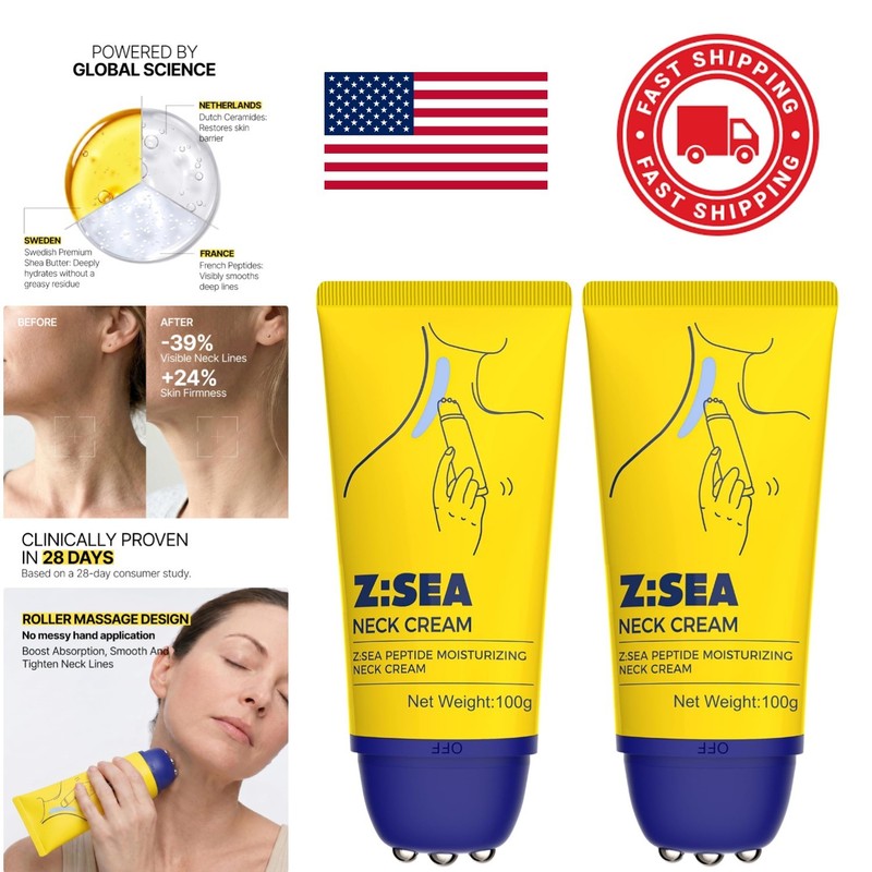 Visible Anti Aging Neck Cream with Roller 3.52 Oz Double Pack for Skin Firmness