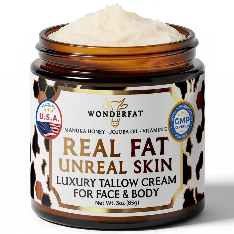 Wonderfat Whipped Tallow and Honey Balm for Face – Unscented Grass Fed Beef T…