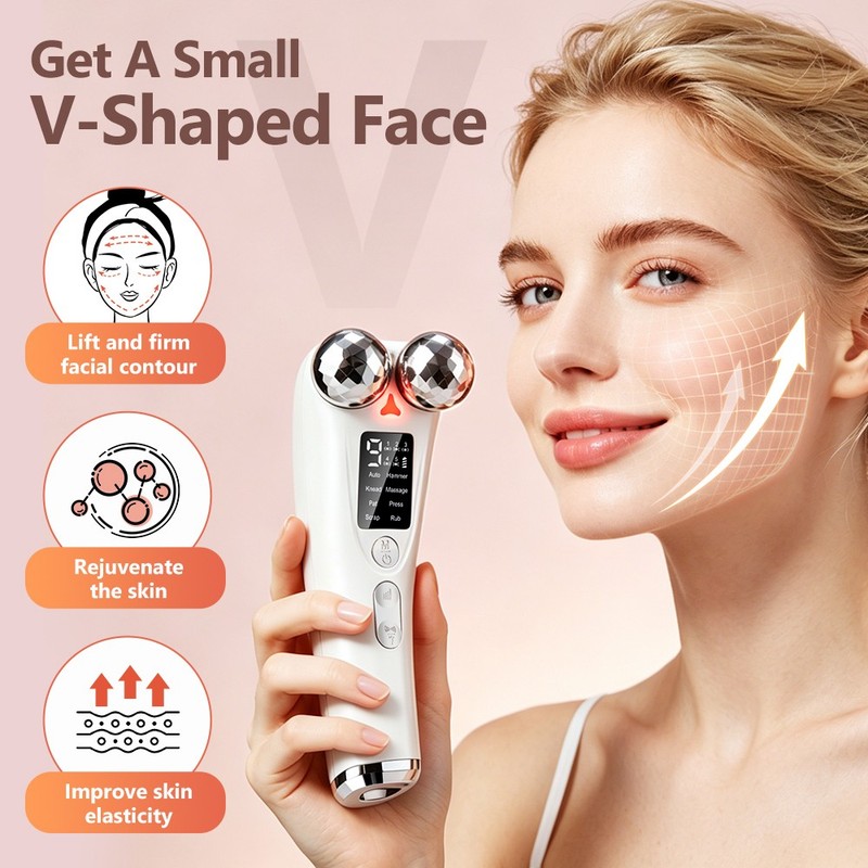 8 Modes Microcurrent Face Roller Massager Red Light Therapy V-Shape Lift Device