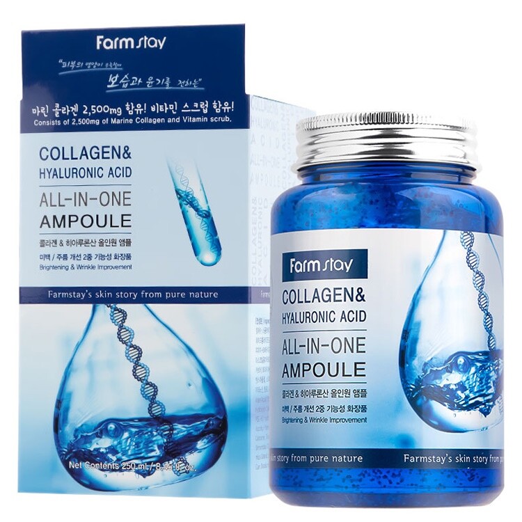 FARM STAY Collagen & Hyaluronic Acid All In One Ampoule 250ml FREE STANDARD SHIP