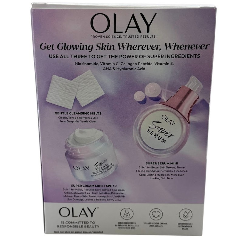 Olay Super Glow Essentials Kit Mini Travel Serum Cream Melts EXP 06/27 gallery