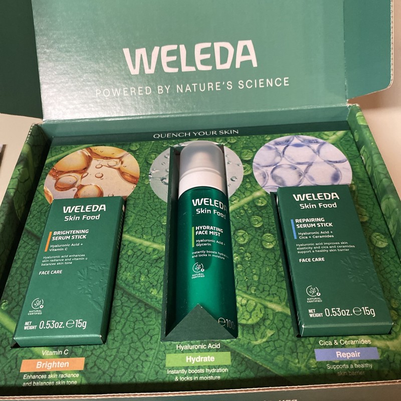 Weleda Skin Food Brightening Serum Stick Repair Stick & Hydrating Face Mist Lot
