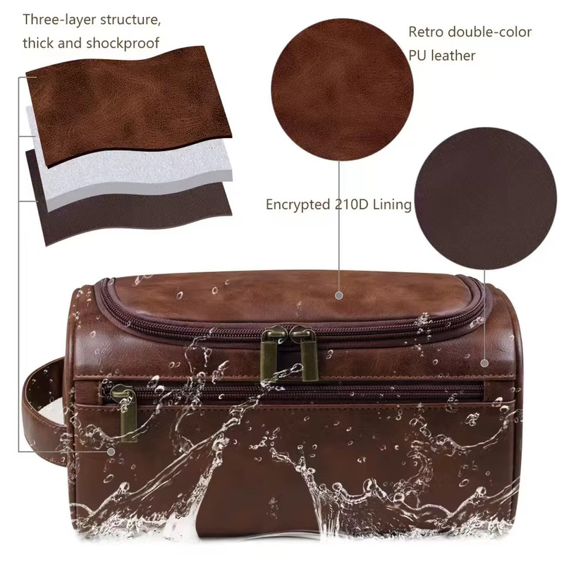 Leather Toiletry Bag for Men Women Dopp Kit Mens Hanging Toiletry Bag Travel gallery