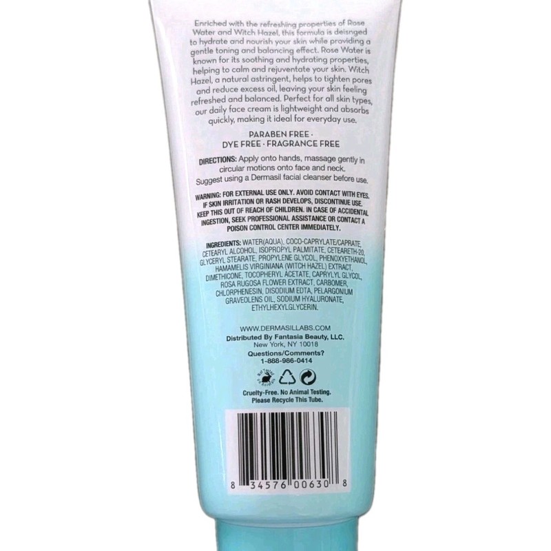 Dermasil Labs Daily Face Cream, Rose Water, Witch Hazel, Vitamin E, 2oz - Sealed gallery
