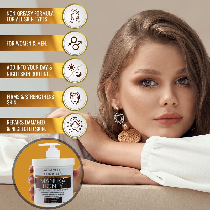 Advanced Clinicals Manuka Honey Cream Face Moisturizer & Body Butter Lotion F... gallery