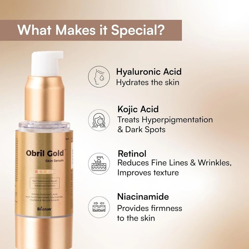 Brinton obril Gold Serum for Hyperpigmentation Wrinkles & Fine Lines 30 ml gallery