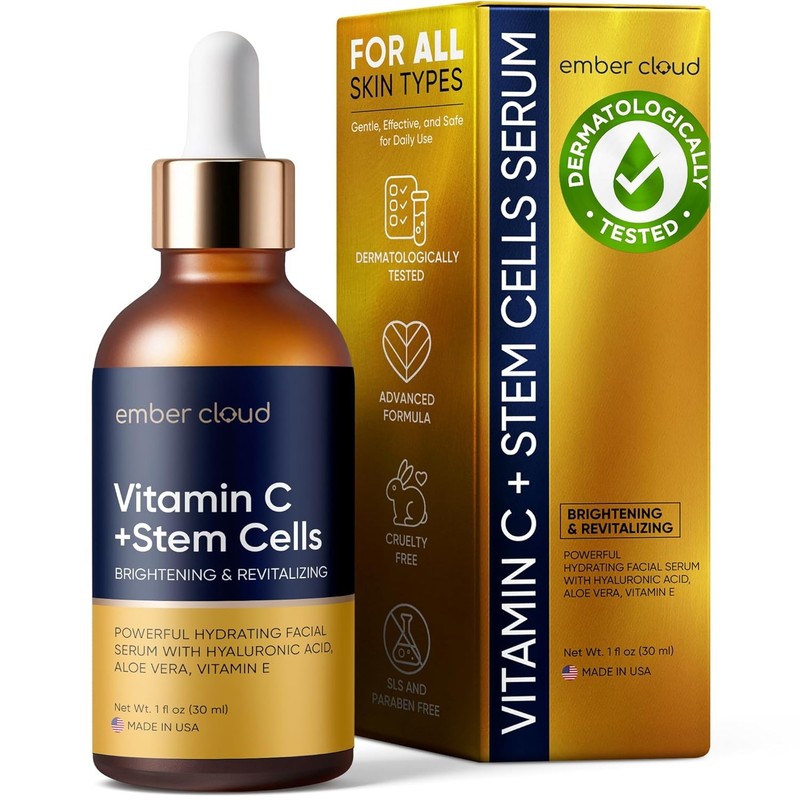 Vitamin C Serum for Face with Stem Cells Hyaluronic Acid Vitamin E A