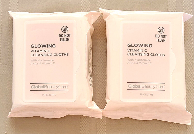 Global Beauty Care x2 Glowing Vitamin C Cleansing Cloths Wipes 25 Ct 50 In Total