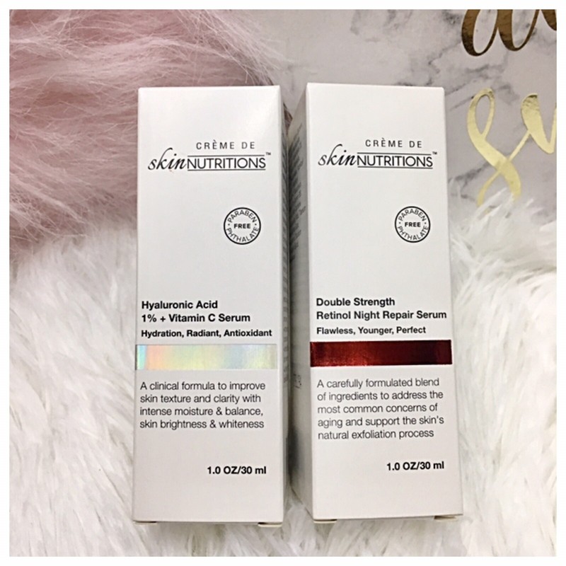 Skin Nutritions Lot (2) Retinol Night Repair & Hyaluronic Acid 1% VitC Day Serum